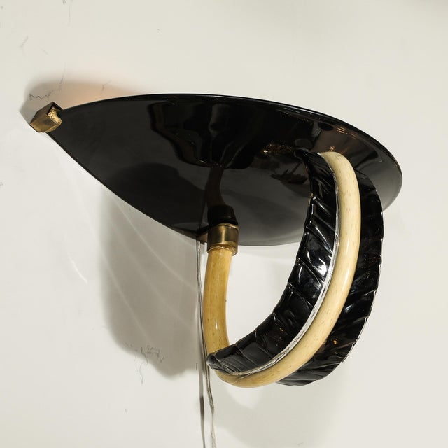 Mid-Century Modern 1950s Mid-Century Rare Hand-Blown Murano Black & Gold Acanthus Glass Sconces by Seguso - a Pair For Sale - Image 3 of 17