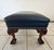 Vintage Slate Blue Leather Ottoman, Chippendale Footstool, Brass Nailhead Trim, Claw Ball Feet For Sale - Image 4 of 5