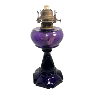 Late 19th Century Tall Amethyst Glass Oil Lamp With Brass Burner
