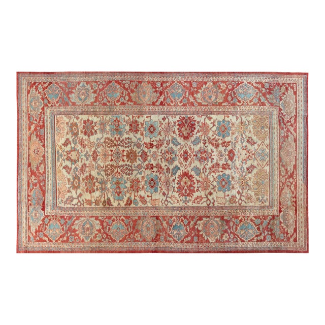 1900s Persian Sultanabad Beige, Blue, Brown, Pink and Red Rug For Sale