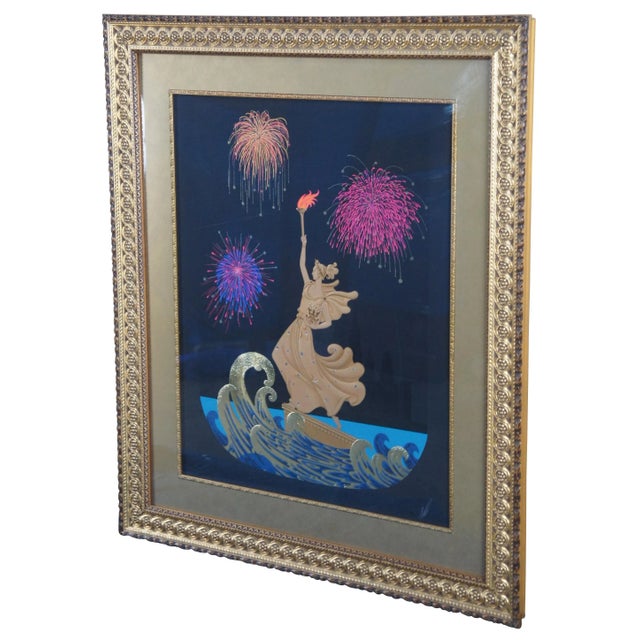 Vintage Set of 2 Erte Embossed Statue of Liberty Day & Night
