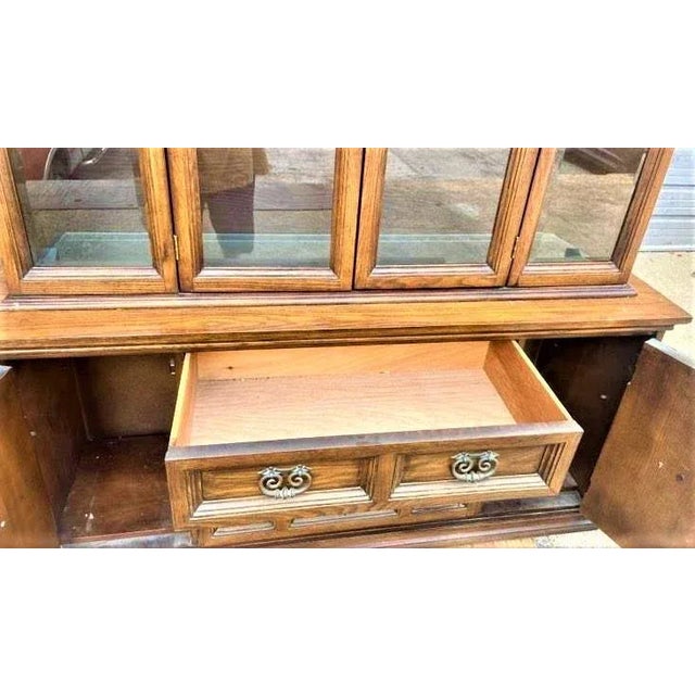 Vintage Breakfront Holman Manufacturing Large Spanish Revival Oak Standing China Cabinet - 1960s For Sale In Saint Louis - Image 6 of 9