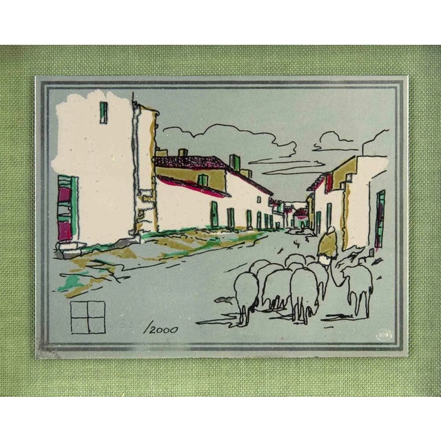 Aldo Riso, Urban Landscape with Sheep, Screenprint, 1970 For Sale