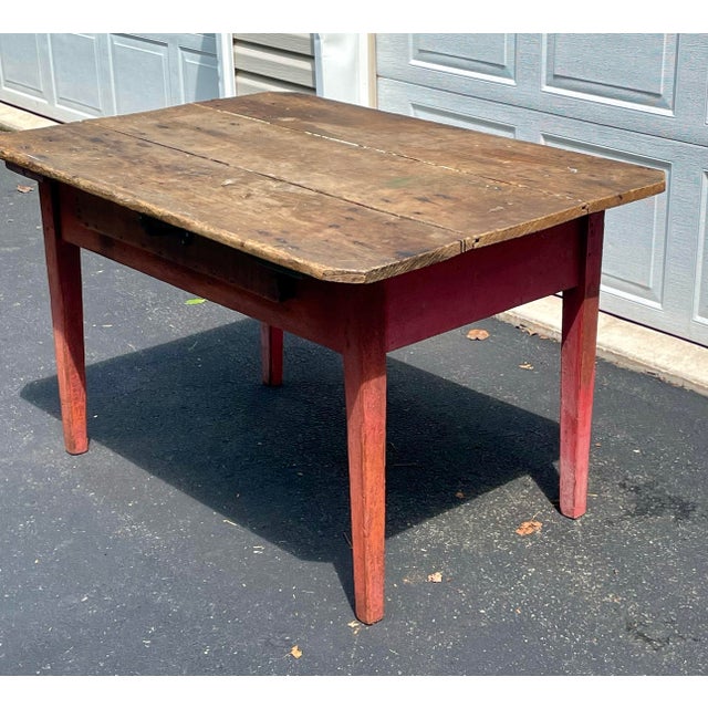 19th Century Primitive Red Painted Tavern Table With Drawer For Sale - Image 4 of 12