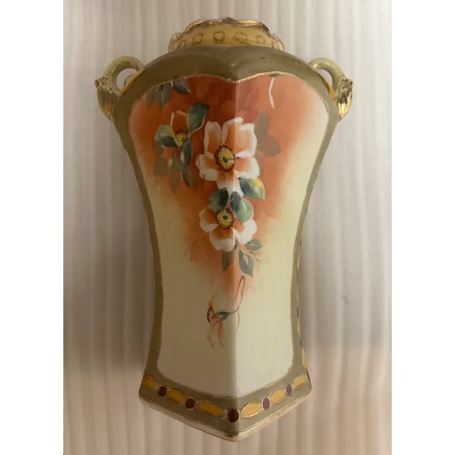 Japanese Antique Imperial Nippon Hand Painted Moriage Vase with Scroll Handles For Sale - Image 3 of 8