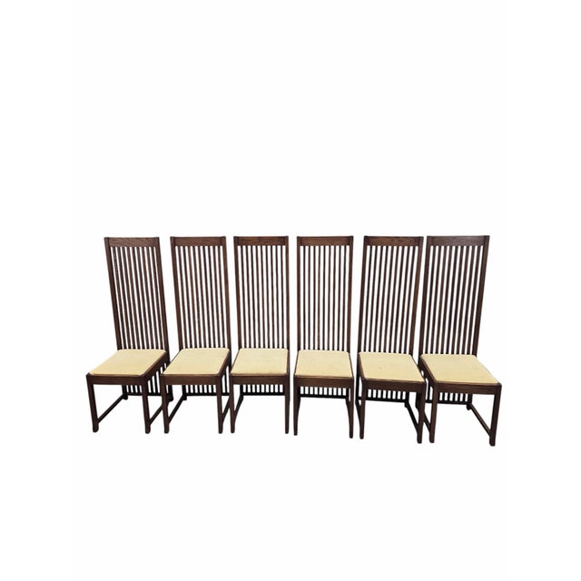 Custom Arts & Crafts Mission Style Oak Dining Table with Six High-Back Chairs Exceptional custom-crafted dining set in the...
