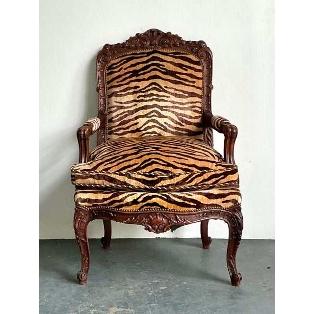 Vintage Hand Carved Scalamandre Fauteuil Chair For Sale In West Palm - Image 6 of 12