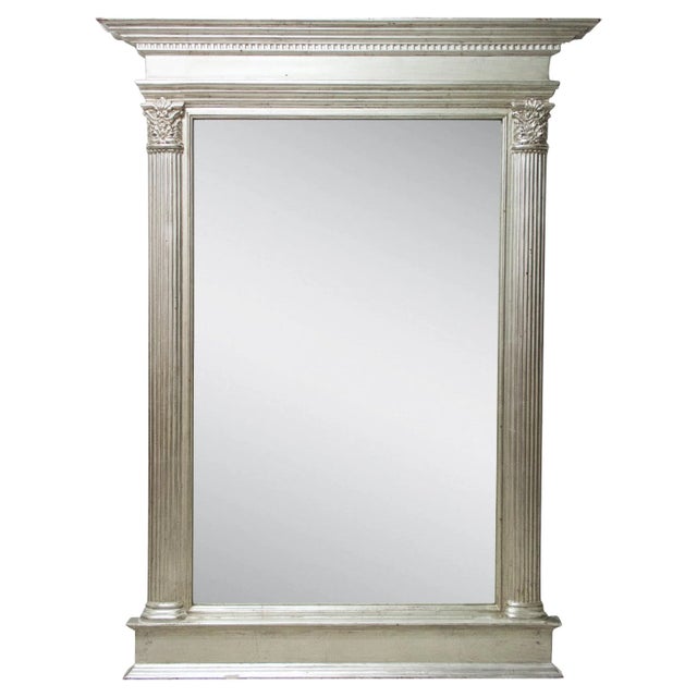 Silver Neoclassical Regency Style Silver Mirror in Hand-Carved Wood For Sale - Image 8 of 8