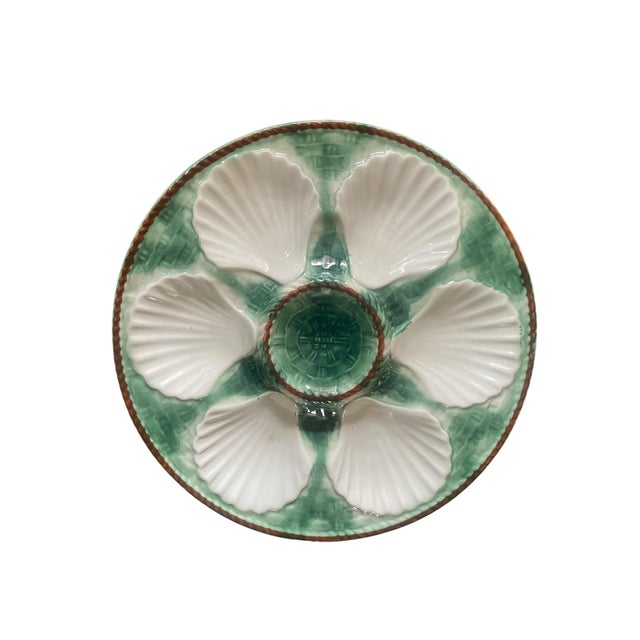 Longchamps 1950s French Majolica Oyster Plates Set of 4 For Sale - Image 4 of 6