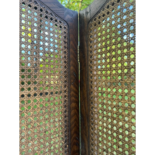 Wood Late 20th Century Oak & Cane Folding Corner Shelf Screen, British Colonial–Style Arched Étagère Divider For Sale - Image 7 of 13