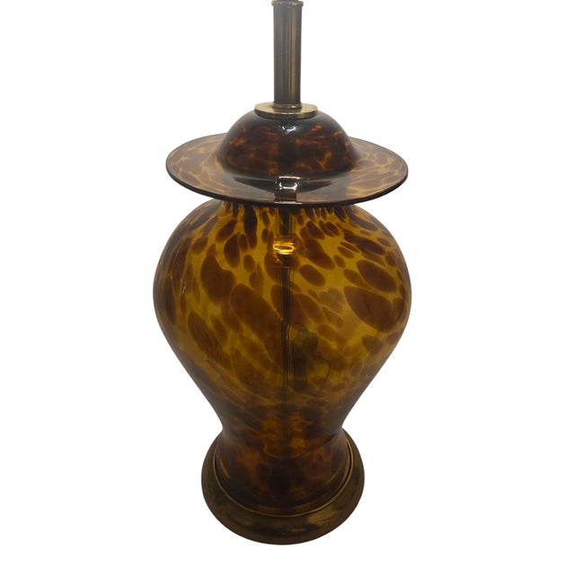 Vintage Tortoiseshell Art Glass Table Lamp For Sale - Image 10 of 11