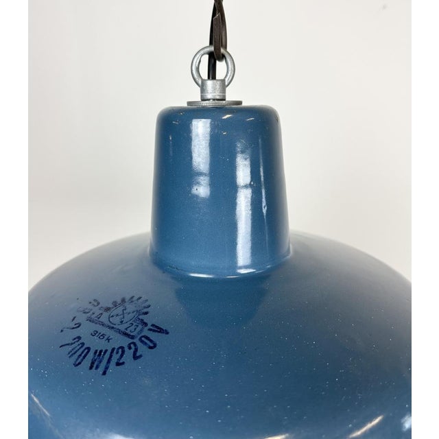 Metal Industrial Blue Enamel Factory Pendant Lamp, 1960s For Sale - Image 7 of 16