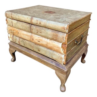 Vintage Trompe L’Oeil Faux Book Stack Storage Side Table For Sale