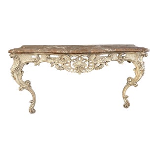 19th Century Antique French Carved Louis XV Style Marble Top Console Table For Sale