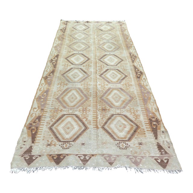 Mid 20th Century Pale Dune Colors Handwoven Kilim Bohemian Area Rug For Sale