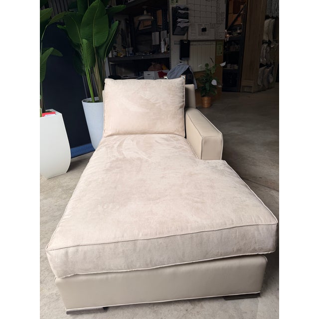 Contemporary Kravet Jazz Taupe Leather & Suede Chaise For Sale - Image 3 of 12