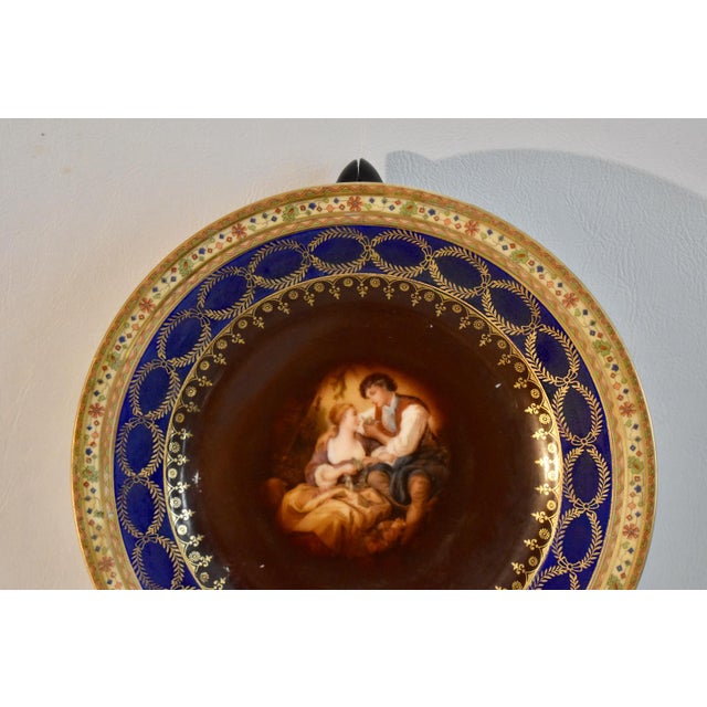 Vintage Victoria Czechoslovakia Porcelain Cabinet Plate Cobalt Blue Gold For Sale - Image 4 of 13