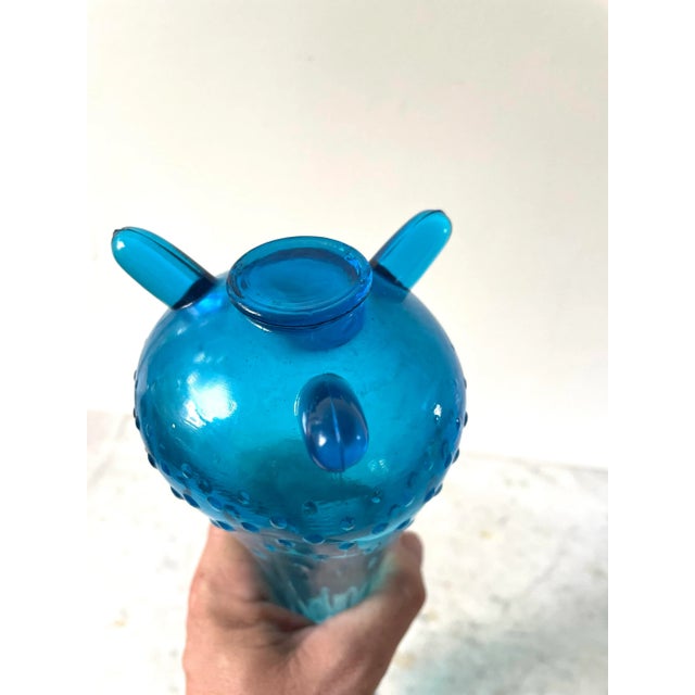 Mid 20th Century Le Smith Blue Hobnail Swung Vase With Three Toed Base For Sale - Image 5 of 5