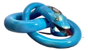 Antique Circa 1890 Enamel Diamond Snake Brooch, 38.4g Gold, Blue