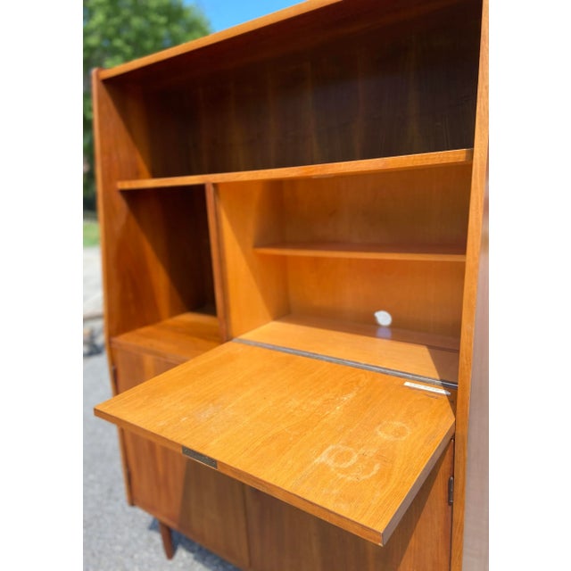 Mid 20th Century Vintage Danish Teak Bookcase or Dry Bar with Lock + Key For Sale - Image 5 of 12