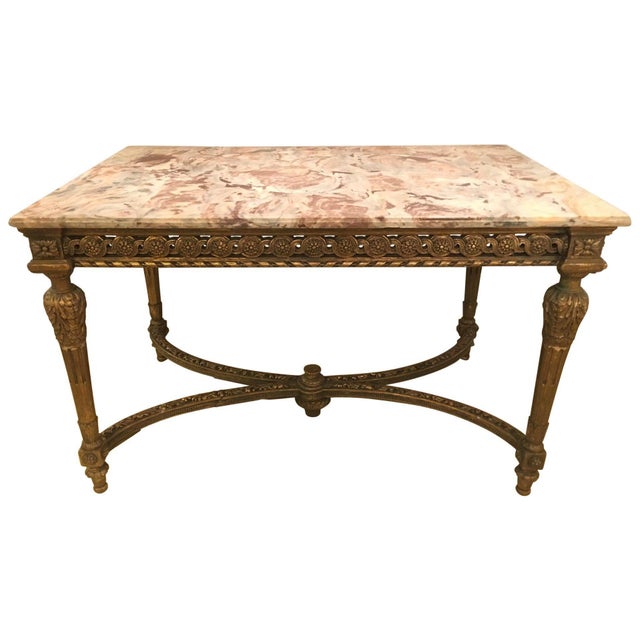 French Maison Jansen, Louis XVI Center Table, Marble, Giltwood, France, 20th C. For Sale - Image 3 of 18