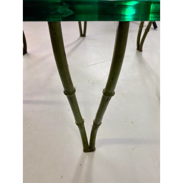 Mid-Century Modern Faux Bamboo CastIron Glass Top Coffee Table For Sale In New York - Image 6 of 7