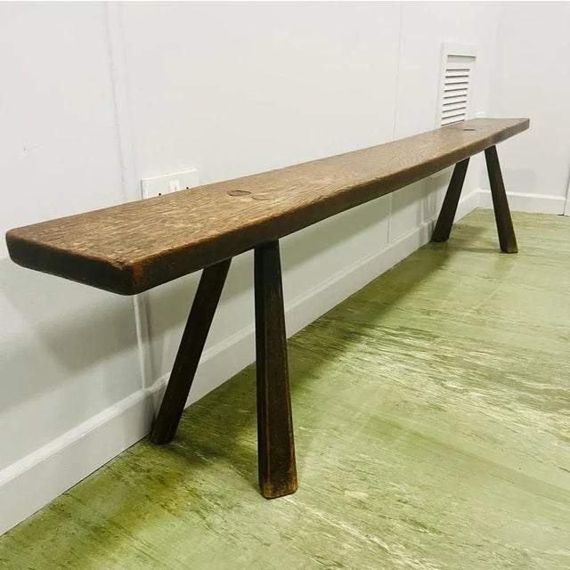 Wood Vintage Rustic Oak Bench For Sale - Image 7 of 11