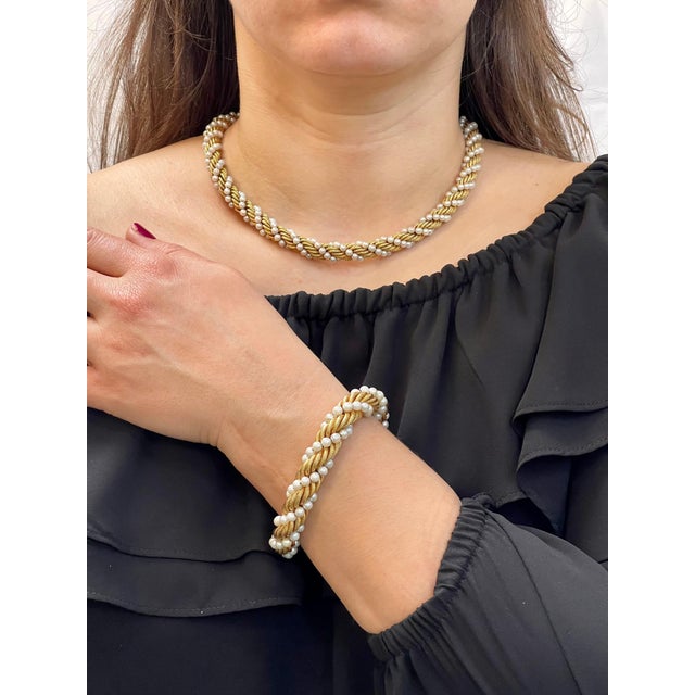 Late 20th Century Bucherer Two-Piece Necklace and Bracelet Set in 18 Karat Yellow Gold and Pearls For Sale - Image 14 of 18