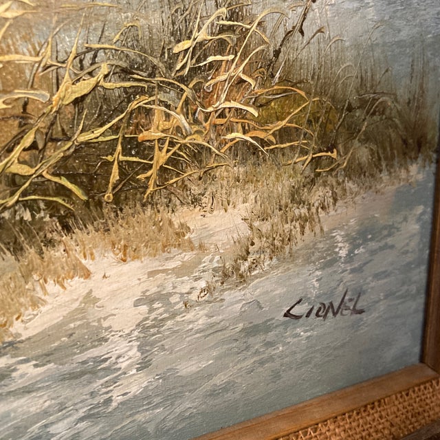 Mid-Century Coastal Dune Seascape Oil Painting in Substantial Wood Frame - Signed Lionel For Sale - Image 9 of 12