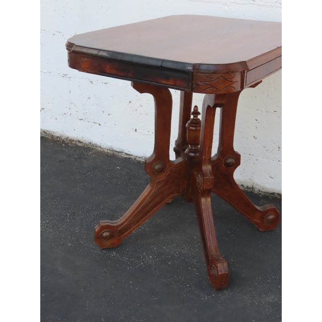 Wood Late 1800s Victorian Eastlake Carved Side Table 6883 For Sale - Image 7 of 18