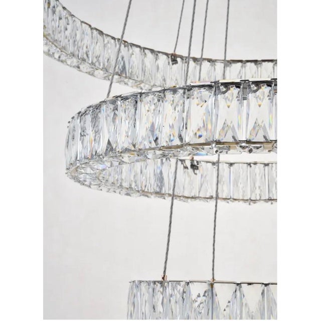 Elegant Lighting Monroe 3 Light 32" Wide Led Crystal Ring Waterfall Chrome Chandelier With Clear Royal Cut Crystals...