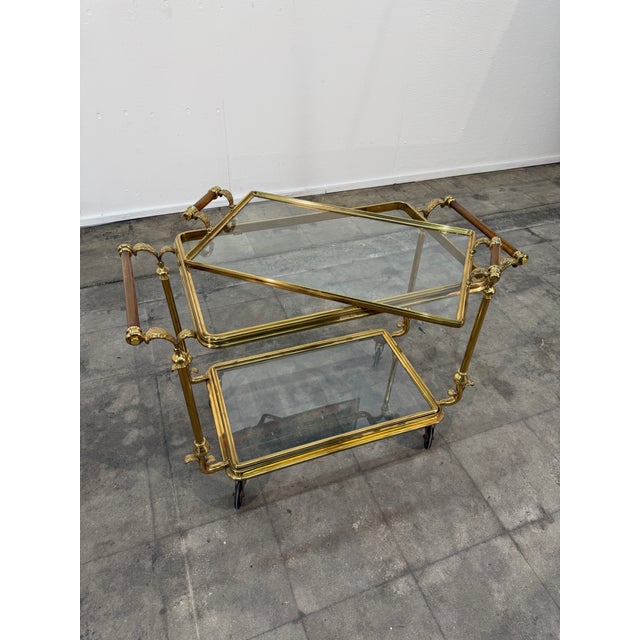 Mid-Century Gilt Brass Bar Cart, Circa 1960s For Sale In Los Angeles - Image 6 of 10
