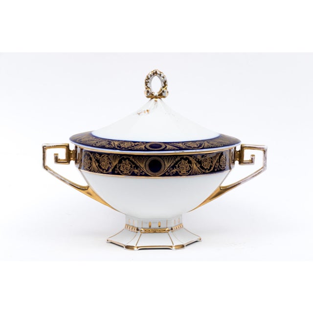 Neoclassical Antique M Z Austria Porcelain Lidded Tureen in Cobalt Blue and Gold Neoclassical Style For Sale - Image 3 of 11