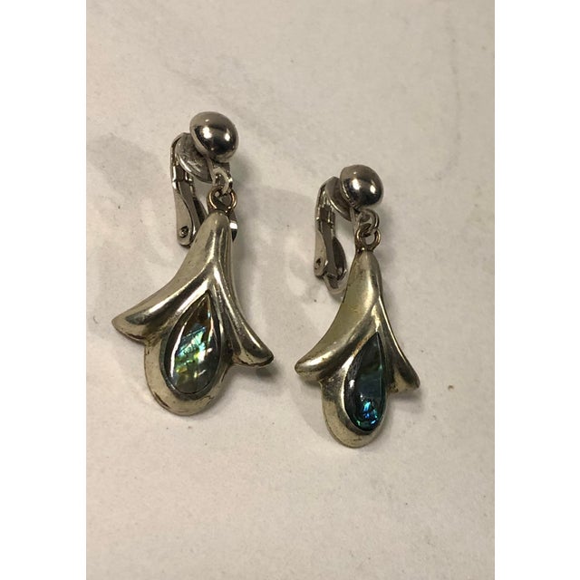 Mexican Vintage Abalone Sterling Teardrop Earrings - A Pair For Sale - Image 3 of 6