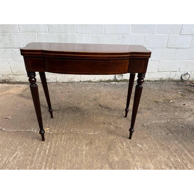 Early 20th Century Antique Federal Style Mahogany Fold Top Console Card Table For Sale - Image 5 of 17