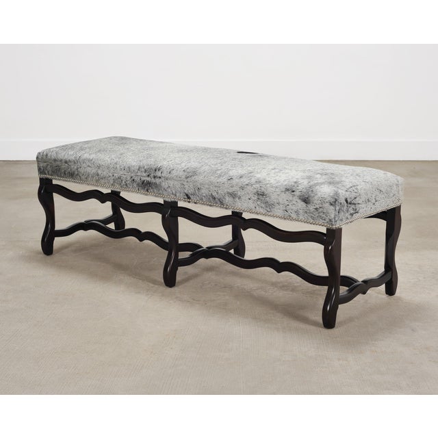 French Ralph Lauren "Os De Mouton" Leather Cowhide Upholstered Bench For Sale - Image 3 of 18