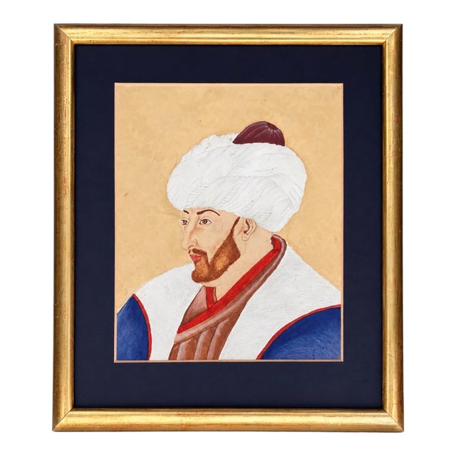 Mid 20th Century Turkish / Ottoman Style Portrait Miniature in Gilt Frame, Signed Nadide Kilic For Sale
