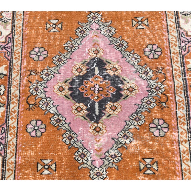 Turkish Vintage Handmade Wool Orange Rug For Sale - Image 4 of 8