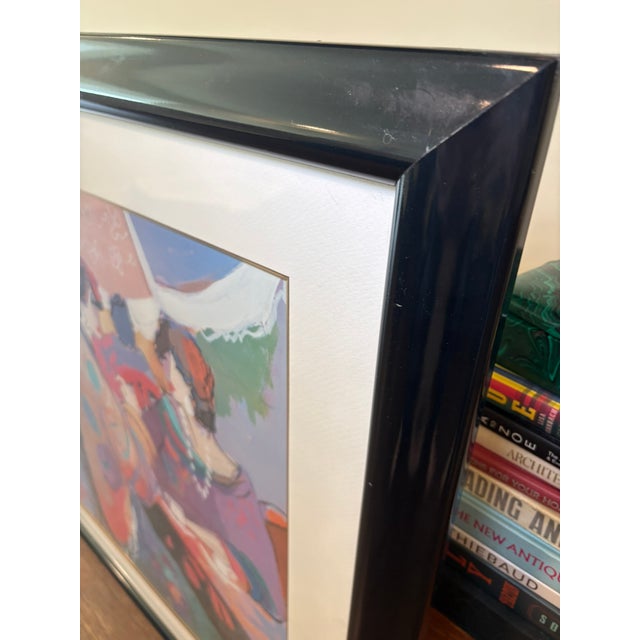 Pink Vintage Framed Isaac Maimon Corner Cafe Figurative Lithograph Art For Sale - Image 8 of 16