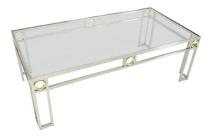 Brass & Chrome Glass Top Rectangular Coffee Table