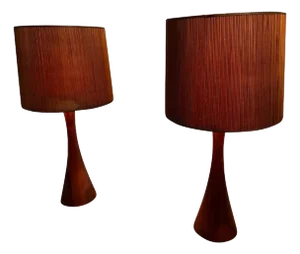 Mid Century Solid Wood Modernist Lamps in the Manner of Phillip Lloyd Powell - a Pair