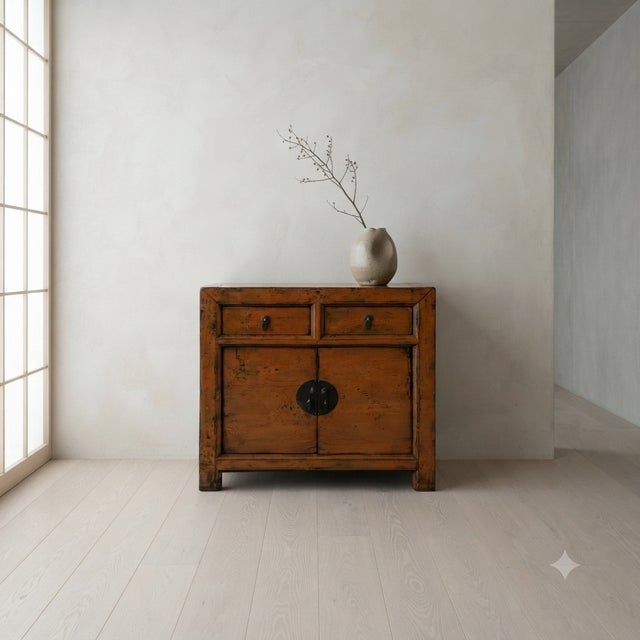 Wood Distressed Vintage Style Weathered Orange Drawers Credenza Cabinet For Sale - Image 7 of 15