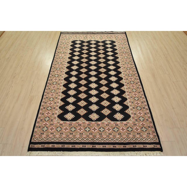 Tribal Bokhara Jaldar Rug 5’3” X 8’5” Black Wool Tribal Hand-Knotted Oriental Carpet For Sale - Image 3 of 12