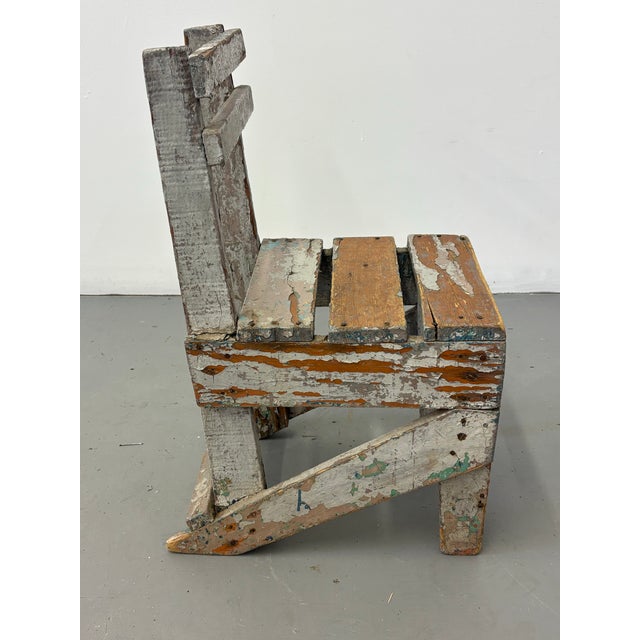 American 1940s Hand-Built Primitive Painted Chair For Sale - Image 3 of 9