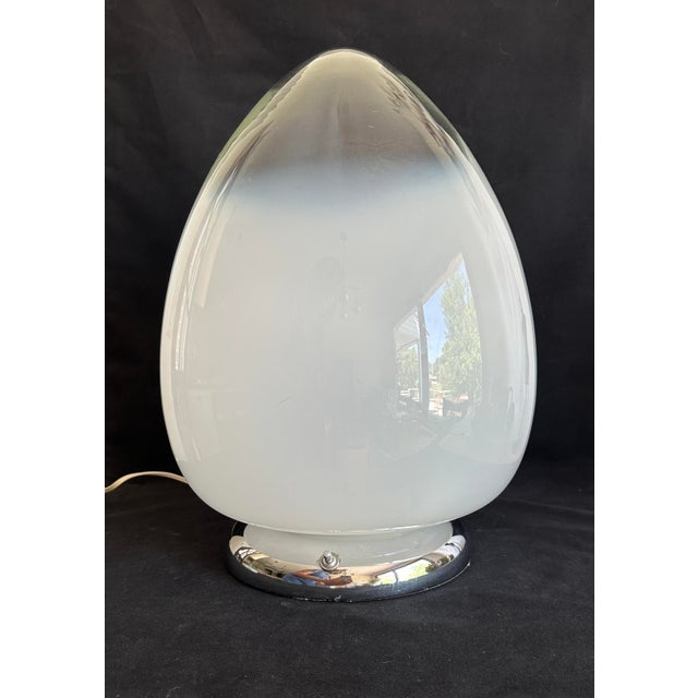 Transparent Vintage Egg-Shaped Table Lamp; 1970s Modern Ovoid Blown Glass Globe Chrome Base Lamp For Sale - Image 8 of 12