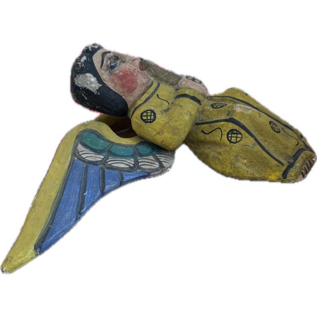 Vintage Spanish Colonial Style Mexican Nashua Artisan Hand Carved Wood Angel For Sale In Charlotte - Image 6 of 7