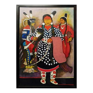 Kevin Red Star "Apsalooka Dancers" 2008 Hand Signed Framed Original Painting on Canvas