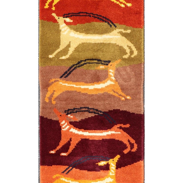 European Art Deco Runner Rug With Gazelle Motifs in Warm Earth Tones For Sale In Atlanta - Image 6 of 12
