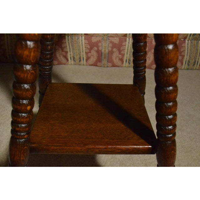 Antique Victorian Tiger Oak Parlor Side Table 2 Tier Eastlake Carved Spool Leg For Sale In Chicago - Image 6 of 8