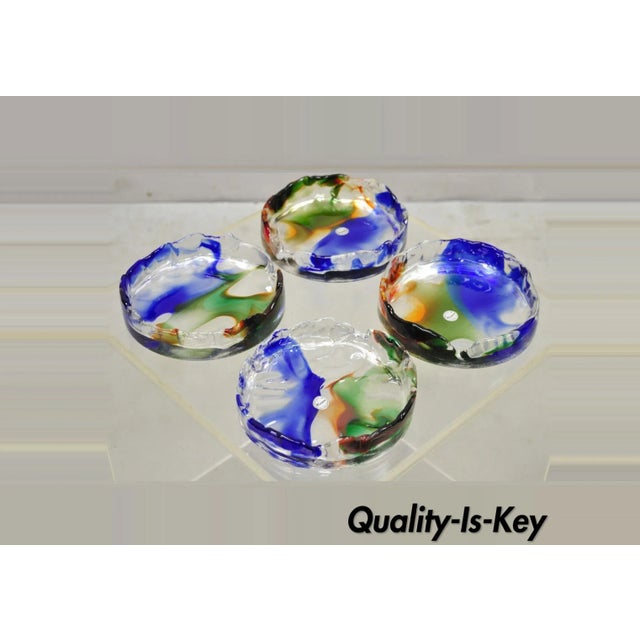 Vintage Mid Century Modern Italian Murano Blue Green Art Glass Ashtray Catchall For Sale - Image 12 of 13